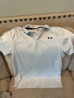 Under Armour Boys Pale Blue Striped Polo